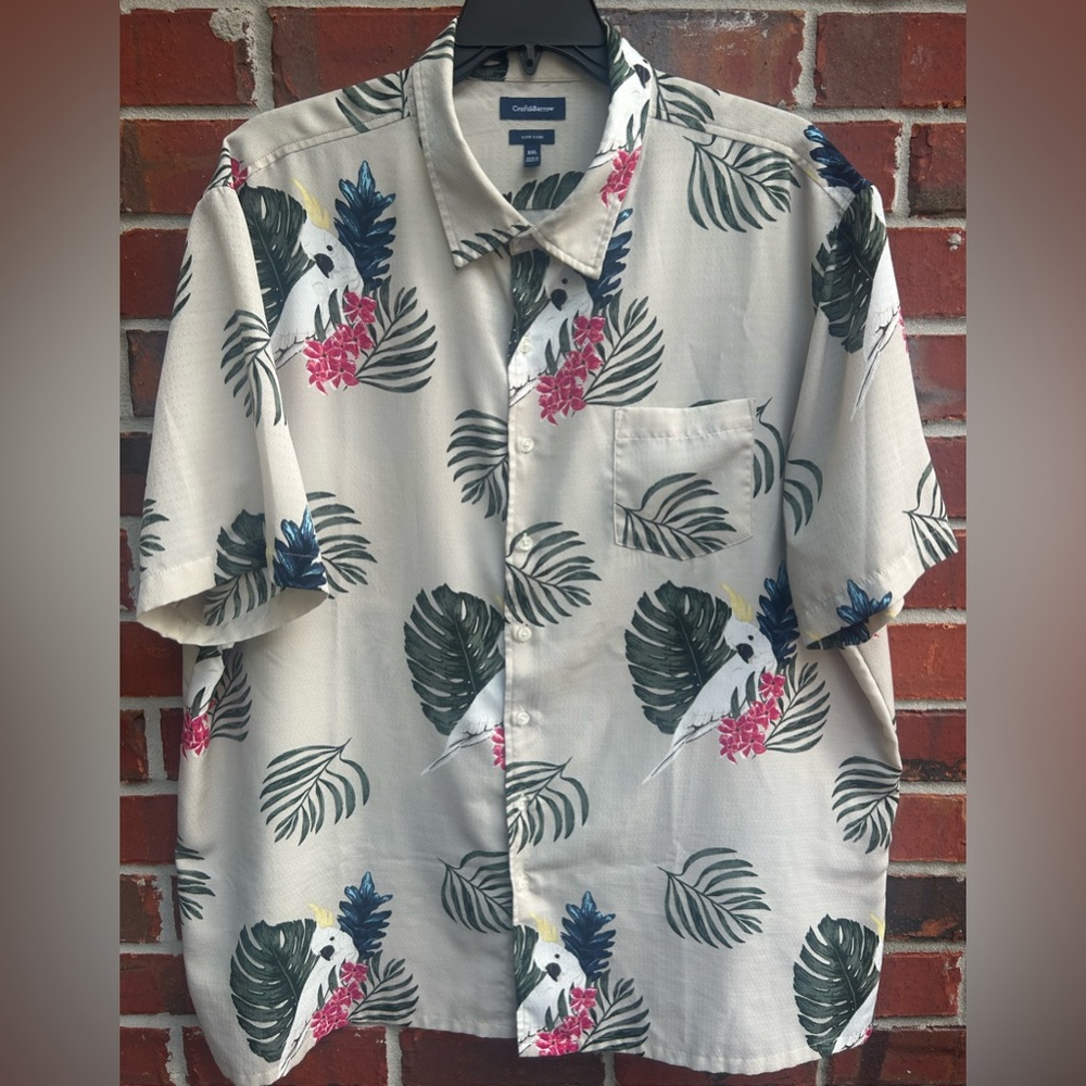 Croft & Barrow Easy Care Hawaiian Tropical Palm Leaves & Cockatoo XXL Shirt G3